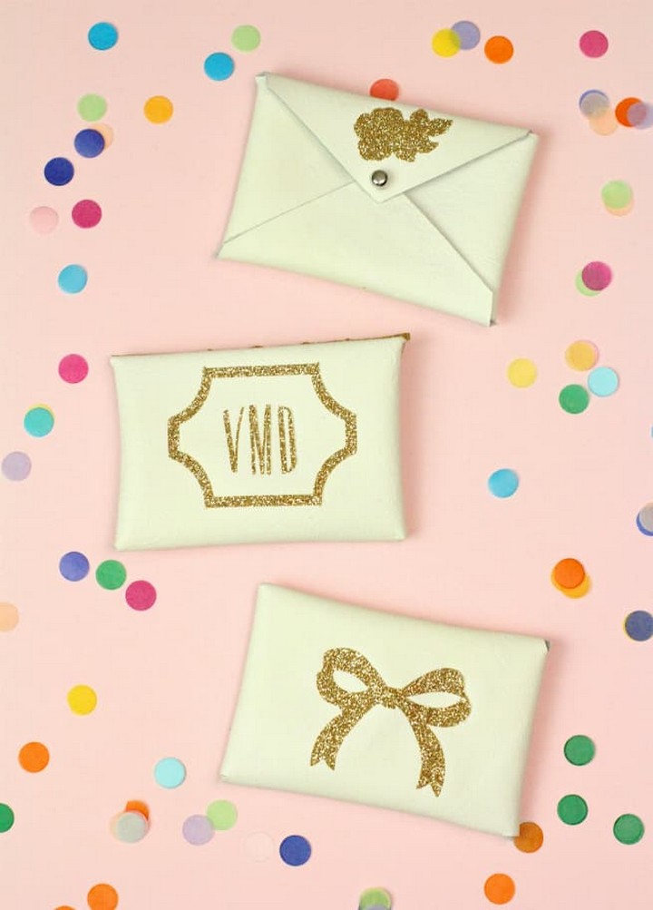 DIY Gold Glitter Monogram Business Card Holders