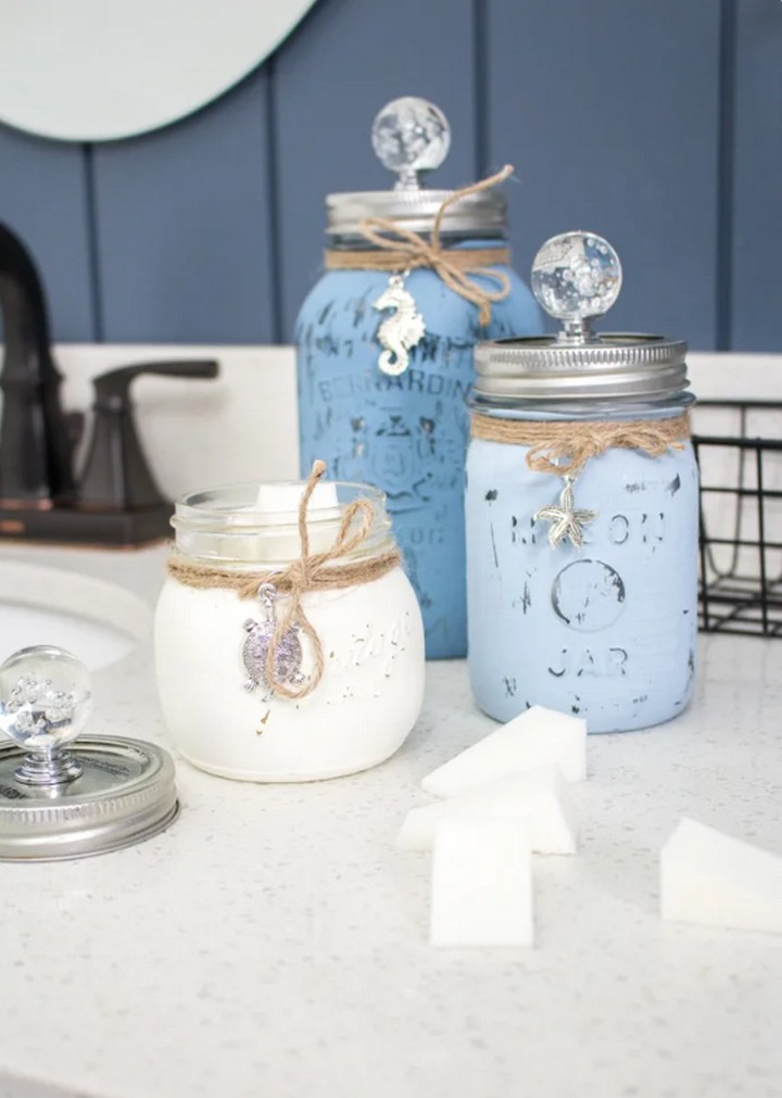 DIY Painted Mason Jars Bathroom Containers
