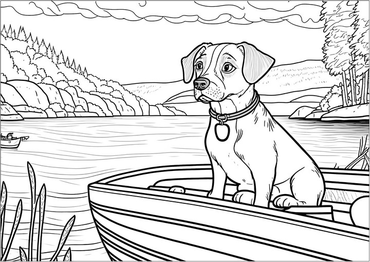 This Coloring Page Shows A Dog On A Boat