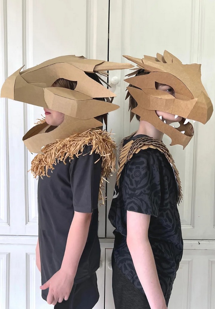 DIY Cardboard Dragon Head Costume