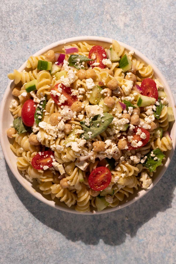 Lemon Basil Chickpea Pasta Salad