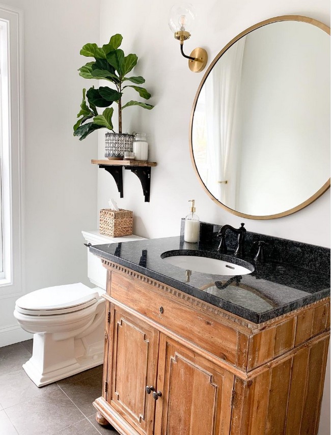 Black Countertop On Wood Vanity