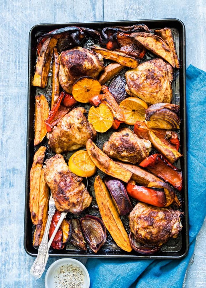 Sheet Pan Chicken Thighs And Sweet Potato