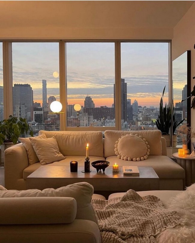 Modern living room with bohemian accents