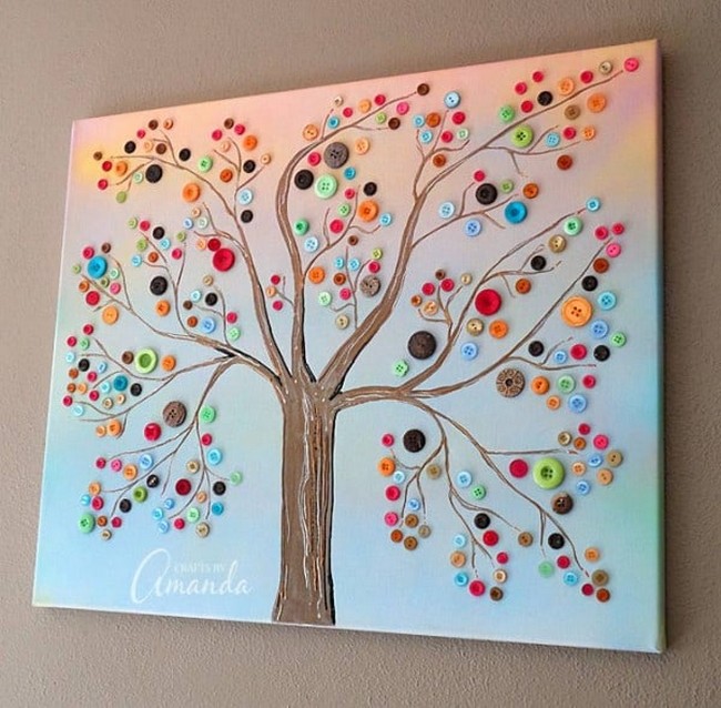 Vibrant Button Tree On Canvas