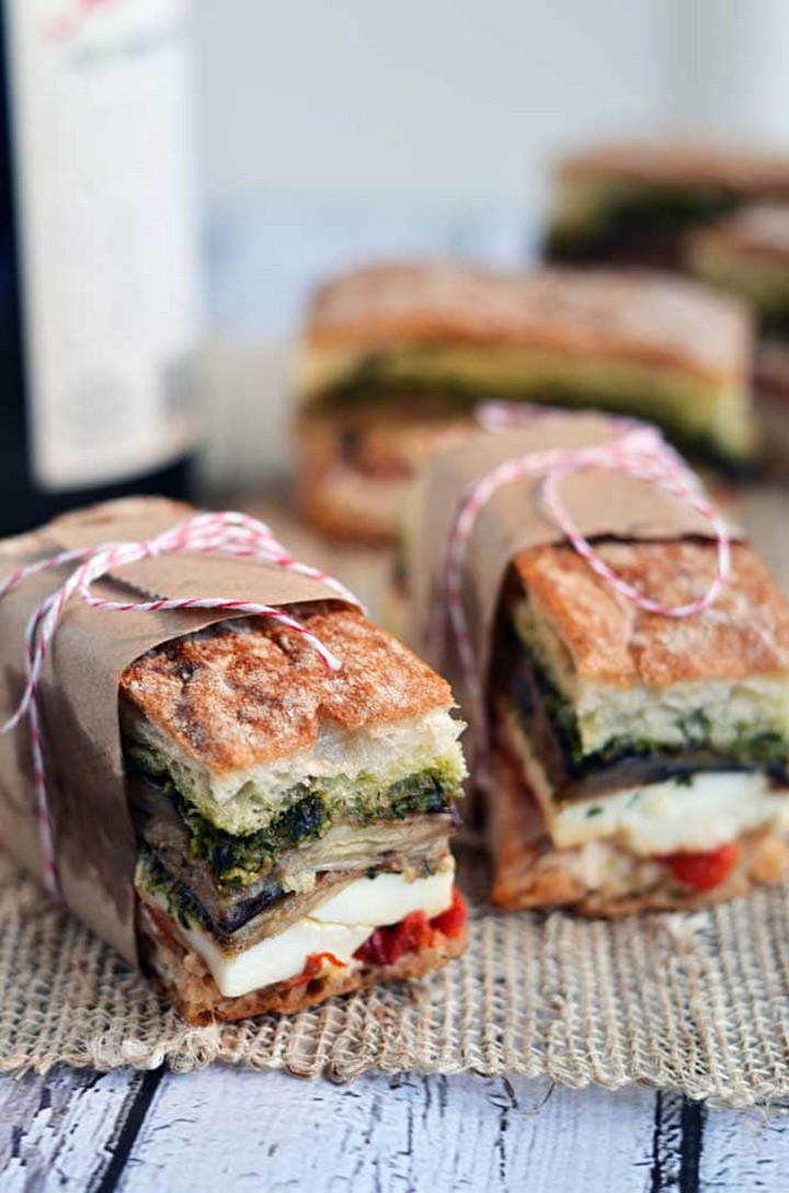 Eggplant Prosciutto & Pesto Pressed Picnic Sandwiches