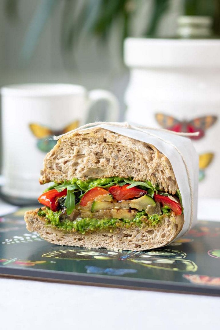 Roasted Vegetable Sandwich With Pea Pesto