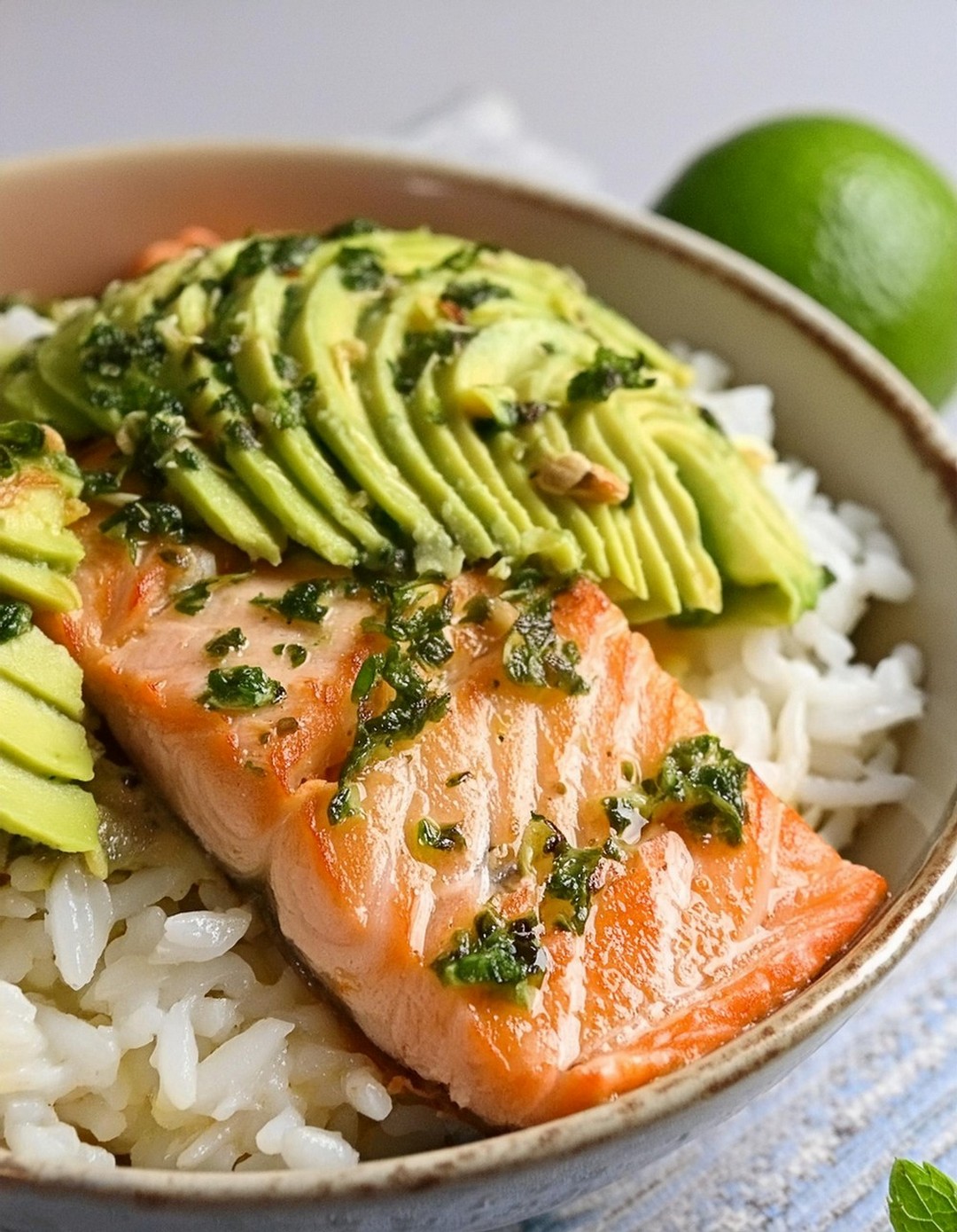 Healthy Nutrition Filled Avocado Salmon Rice Bowl Recipe - Julie Ann Art