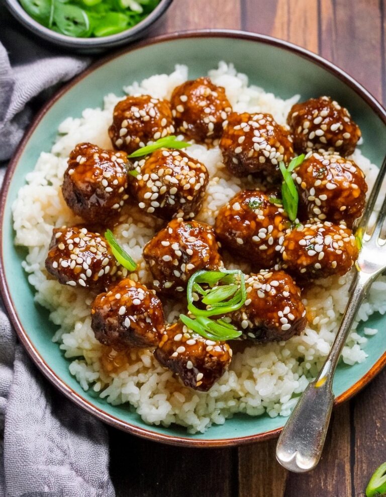 Honey Garlic Meatballs Recipe Topped With Sesame Seeds