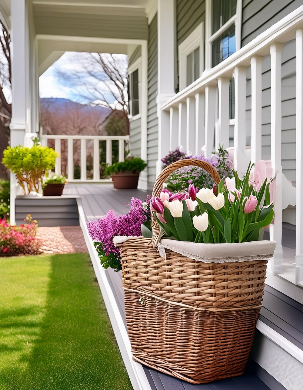 Spring Porch Decor By Adding a Basket
