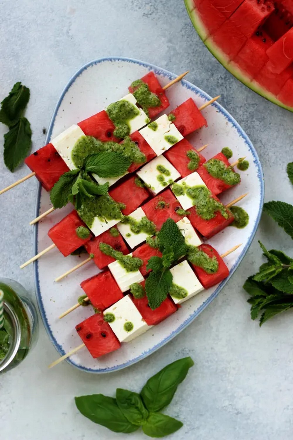 Take-along Watermelon Skewers With Feta And Mint Pesto