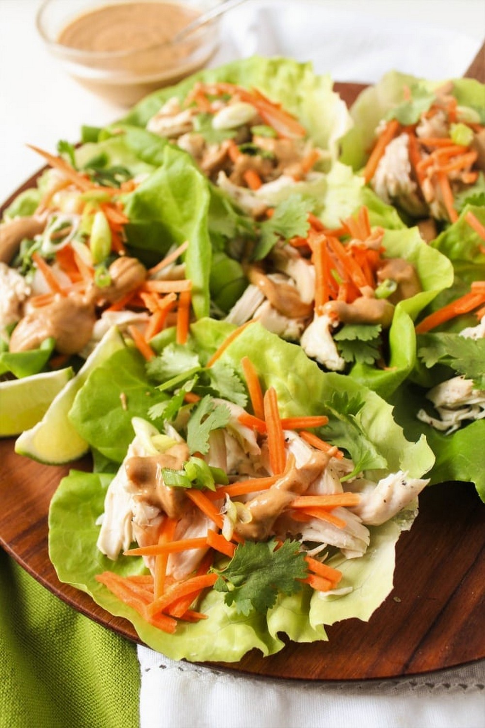 Shredded Chicken Lettuce Wraps With Peanut Sauce