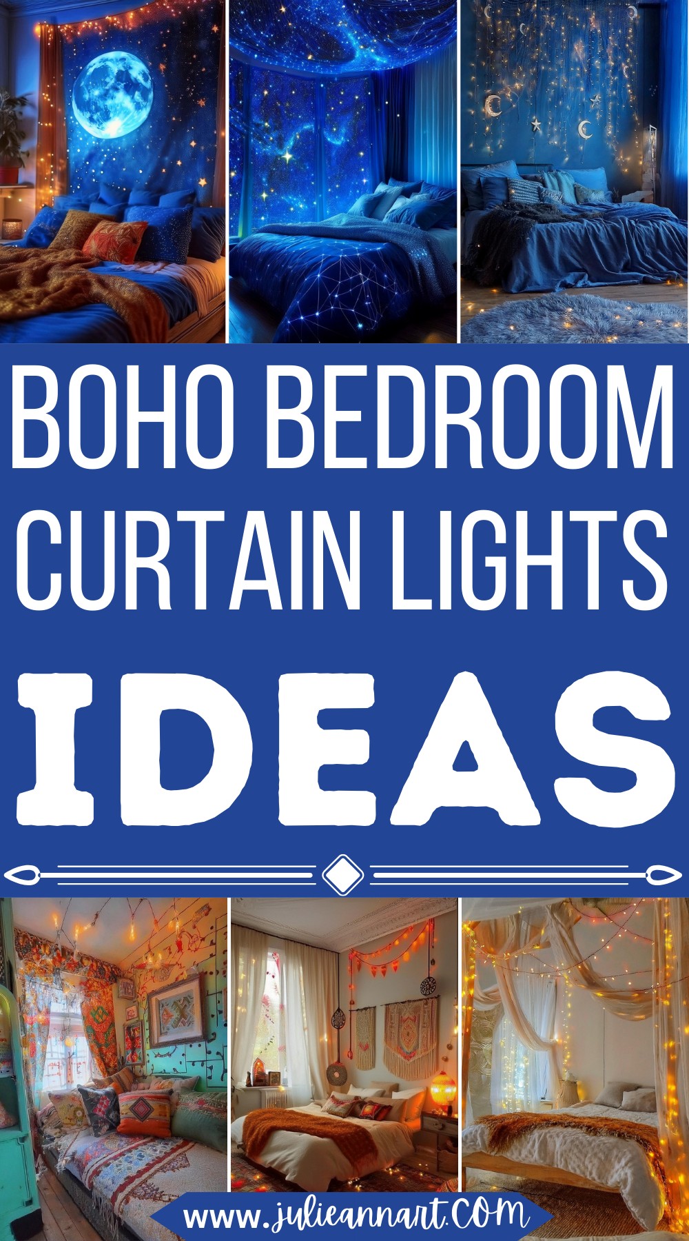 Boho Bedroom With Curtain Lights Ideas