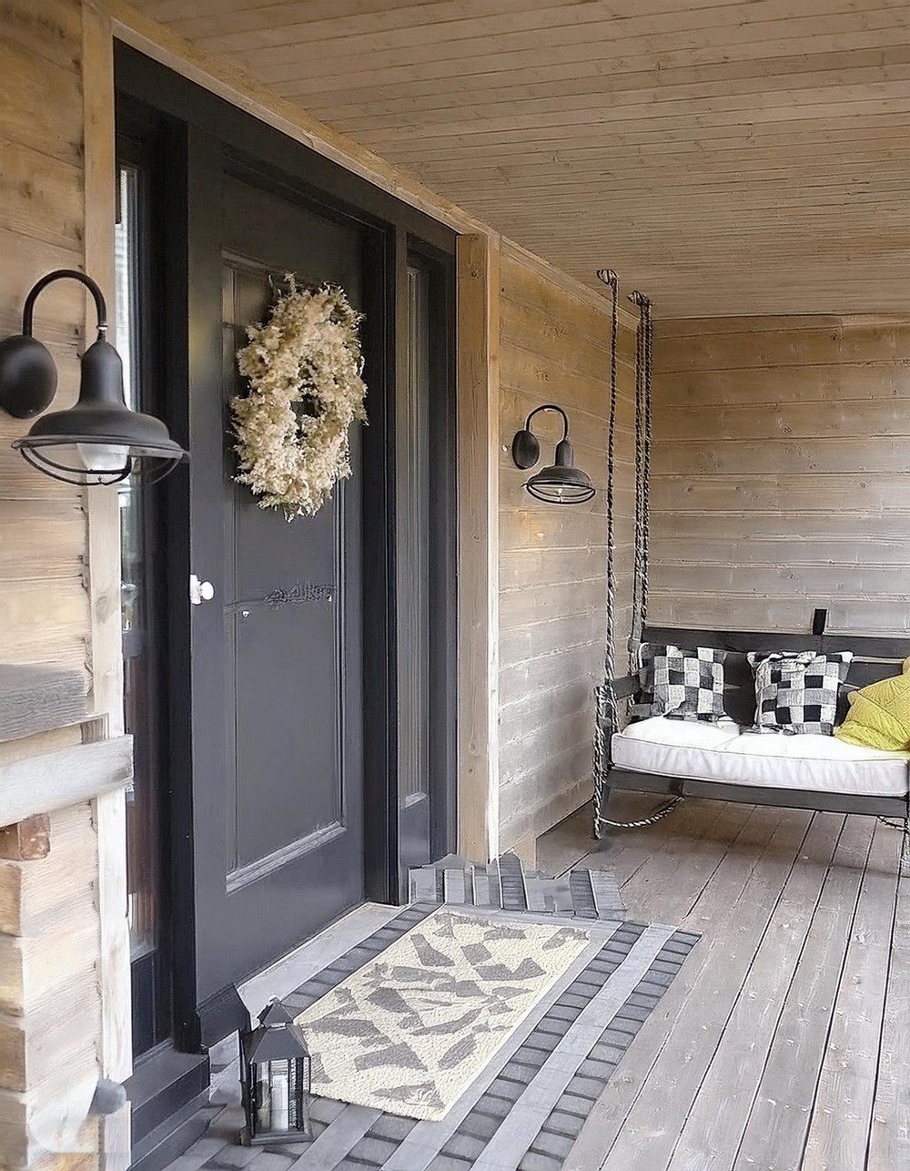 Charming Swinging Sofa Front Porch Design