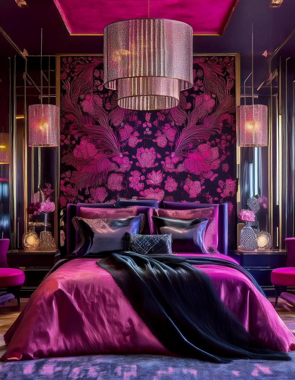 Dark Vibrant Patterned Bedroom