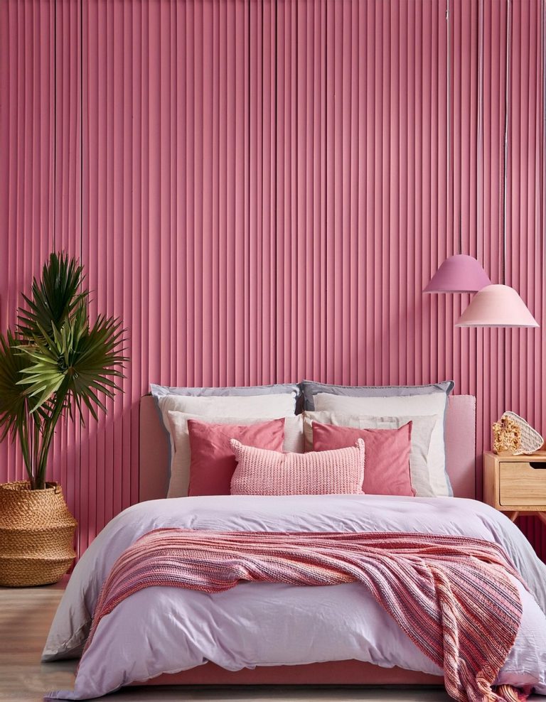 Pink Stripe Minimalist Bedroom Decor
