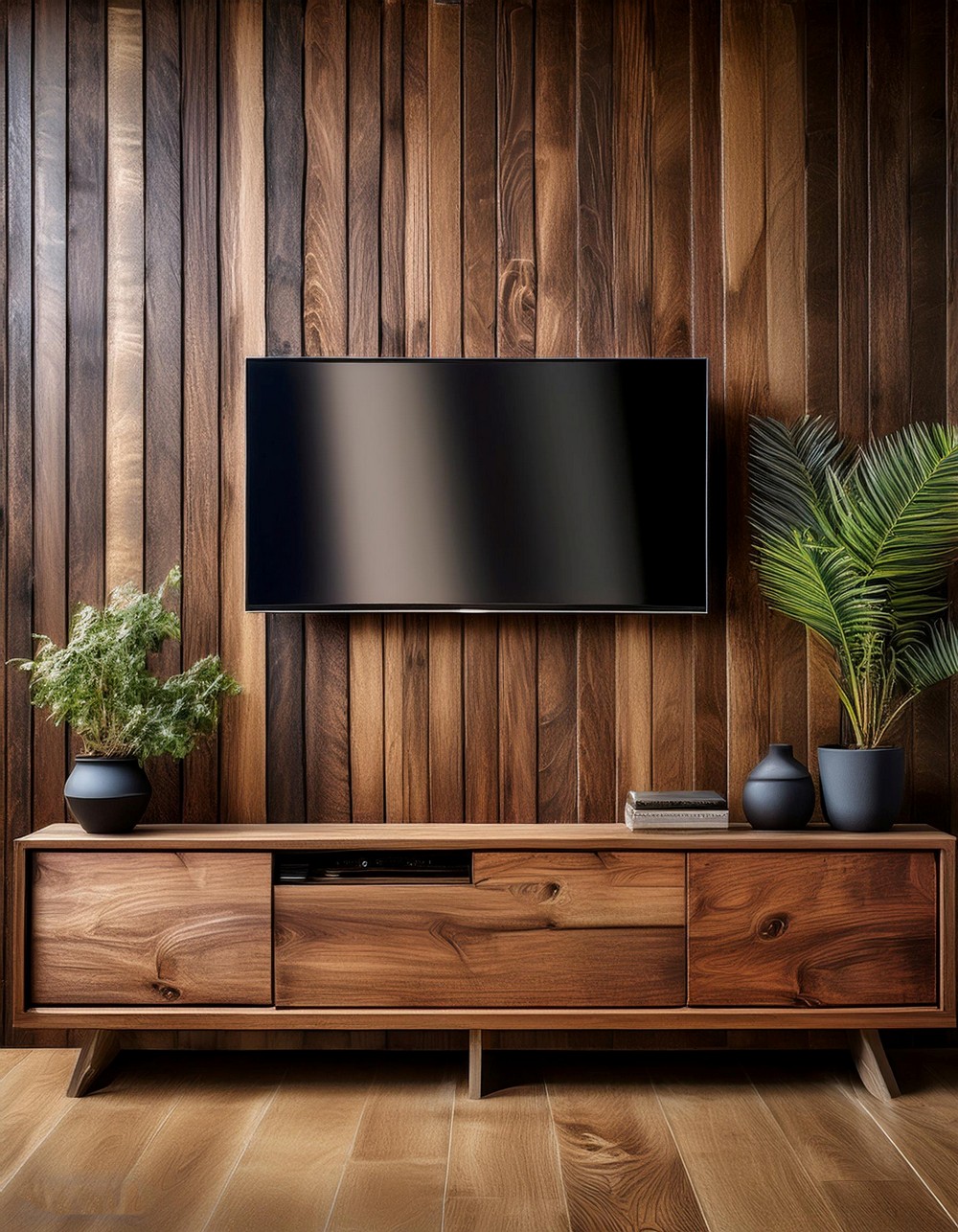 Sectioned Reclaimed Wood TV Wall