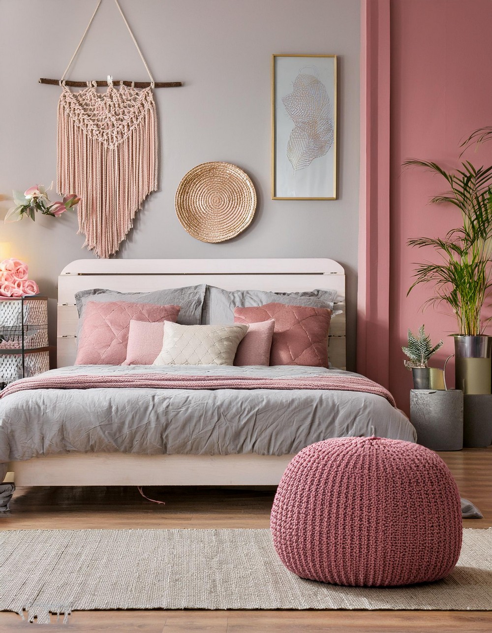Soft Pink and Grey Bedroom