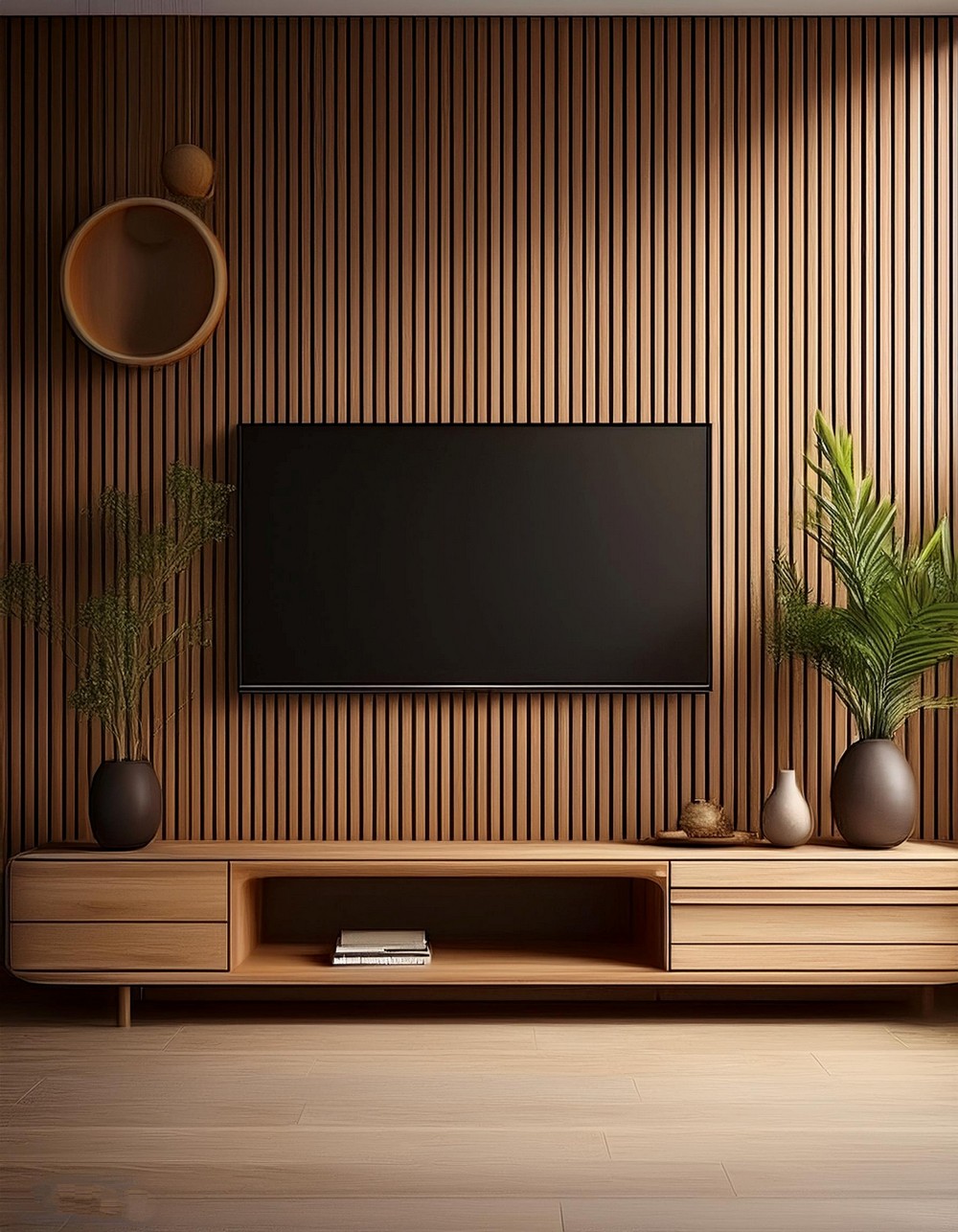 Wood Slat TV Wall Decor